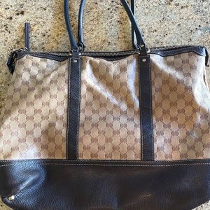 Gently used beige and brown leather Gucci tote